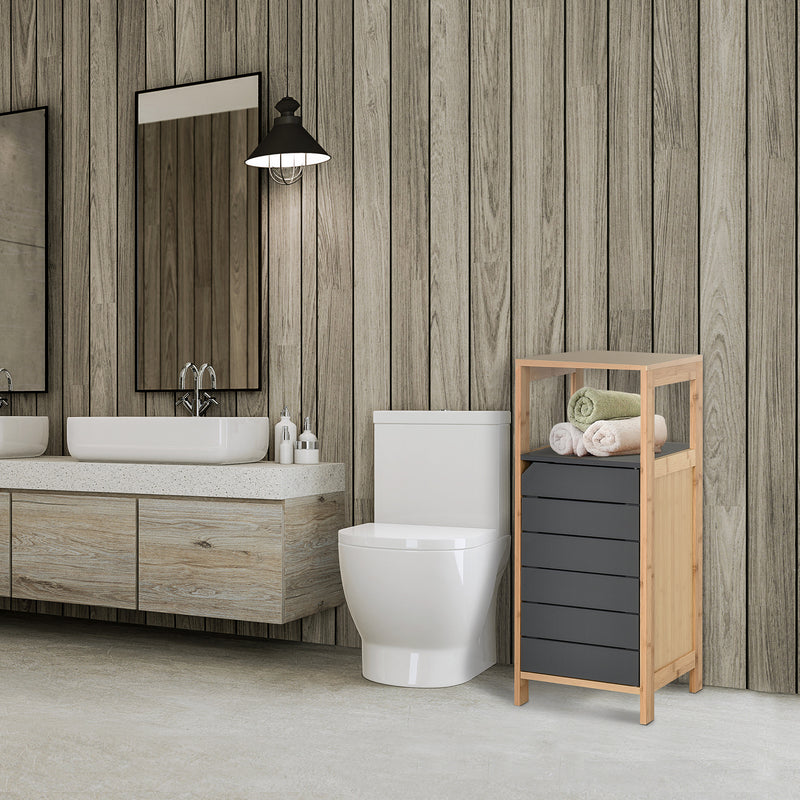 Mobile a Colonna da Bagno 32x30x80 cm  Bambù e Grigio