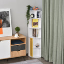 Libreria Angolare 5 Ripiani con Armadietto 29,8x29,9x147 cm  Bianco e Giallo