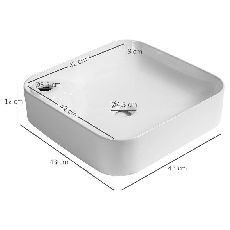 Lavabo da Appoggio 43x43x12 cm in Ceramica  Bianco