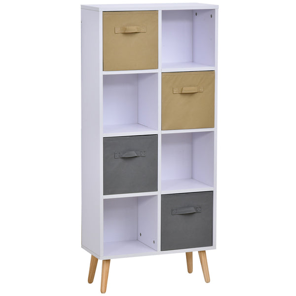Bücherschrank 8 Einlegeböden 4 Klappschubladen 54,5x24x122,5 cm Weiß sconto