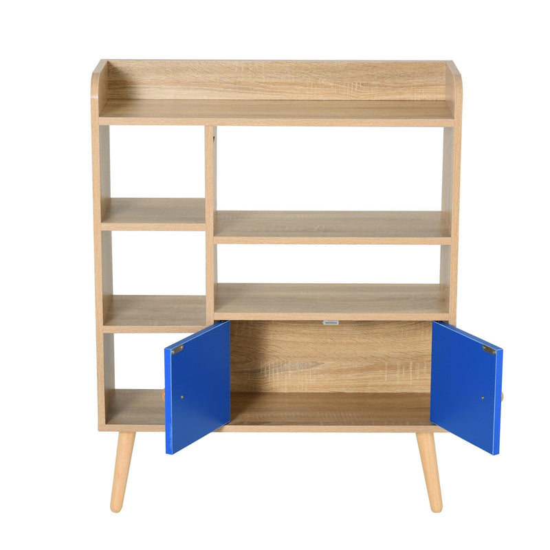 Libreria 5 Ripiani con Armadietto 71,8x24x90,8 cm in Truciolato  Rovere e Blu