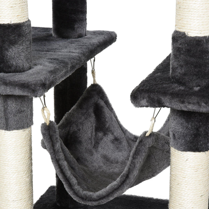 Tiragraffi con 2 Cuccie Amaca e Giochi per Gatti 49x49x155 cm in Peluche Sisal  Grigio Scuro