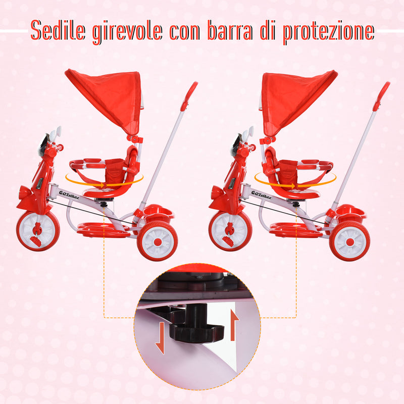 Triciclo Passeggino con Seggiolino Reversibile per Bambini   Rosso