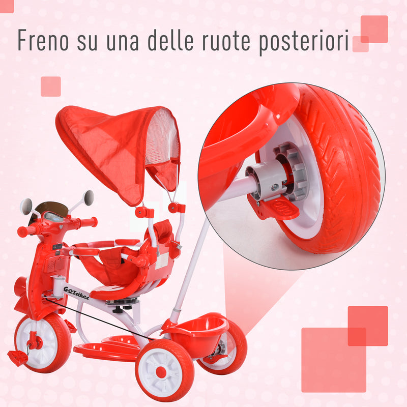 Triciclo Passeggino con Seggiolino Reversibile per Bambini   Rosso