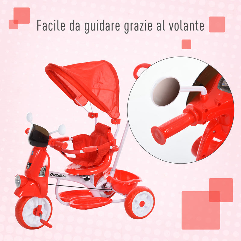 Triciclo Passeggino con Seggiolino Reversibile per Bambini   Rosso