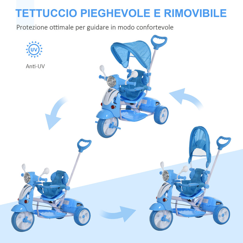 Triciclo Passeggino con Seggiolino Reversibile per Bambini   Blu