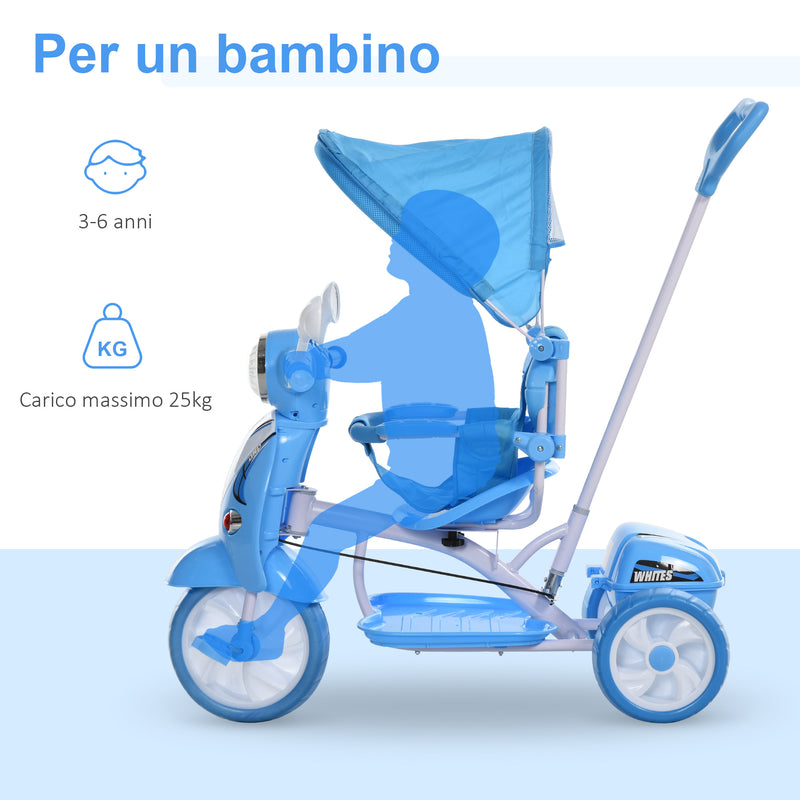 Triciclo Passeggino con Seggiolino Reversibile per Bambini   Blu