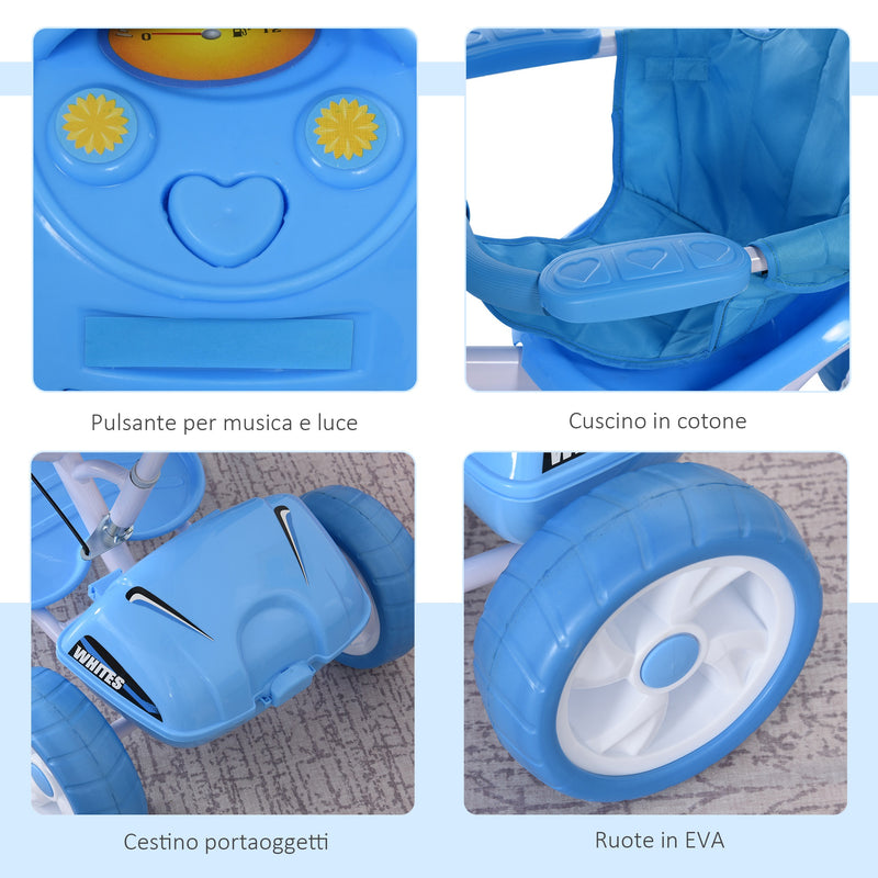 Triciclo Passeggino con Seggiolino Reversibile per Bambini   Blu