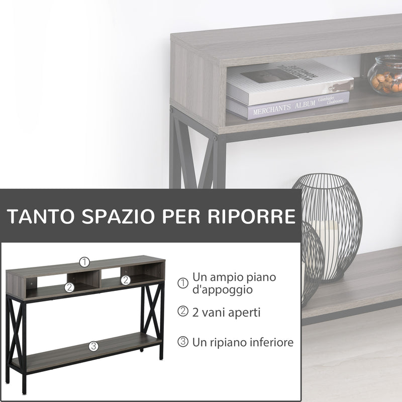 Tavolo Consolle per Ingresso 3 Ripiani 120x23,5x75 cm  Grigio e Nero