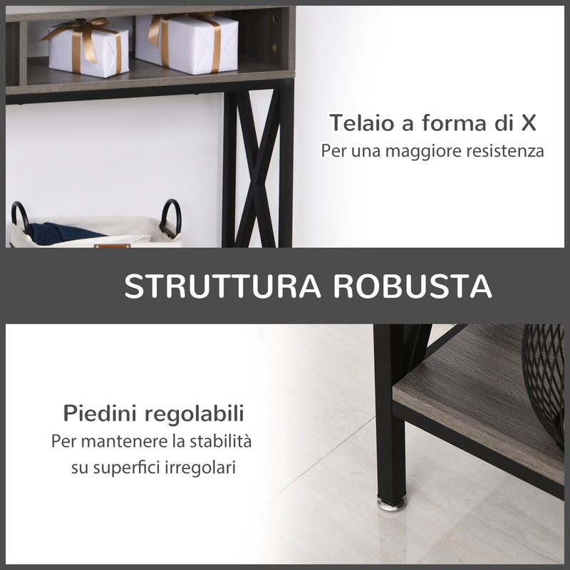 Tavolo Consolle per Ingresso 3 Ripiani 120x23,5x75 cm  Grigio e Nero