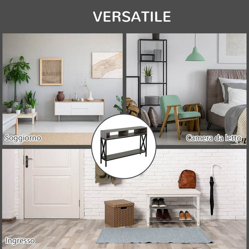 Tavolo Consolle per Ingresso 3 Ripiani 120x23,5x75 cm  Grigio e Nero