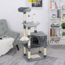 Tiragraffi con Cuccia e Cestino sospeso per Gatti 60x45x134 cm in Peluche Sisal  Grigio