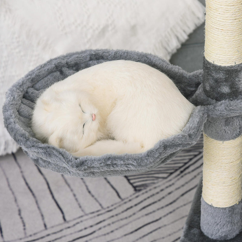 Tiragraffi con Cuccia e Cestino sospeso per Gatti 60x45x134 cm in Peluche Sisal  Grigio