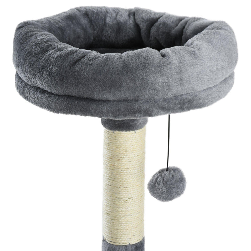 Tiragraffi con Cuccia e Cestino sospeso per Gatti 60x45x134 cm in Peluche Sisal  Grigio