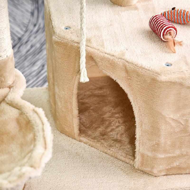 Tiragraffi con Cuccia e Cestino sospeso per Gatti 60x45x134 cm in Peluche Sisal  Beige