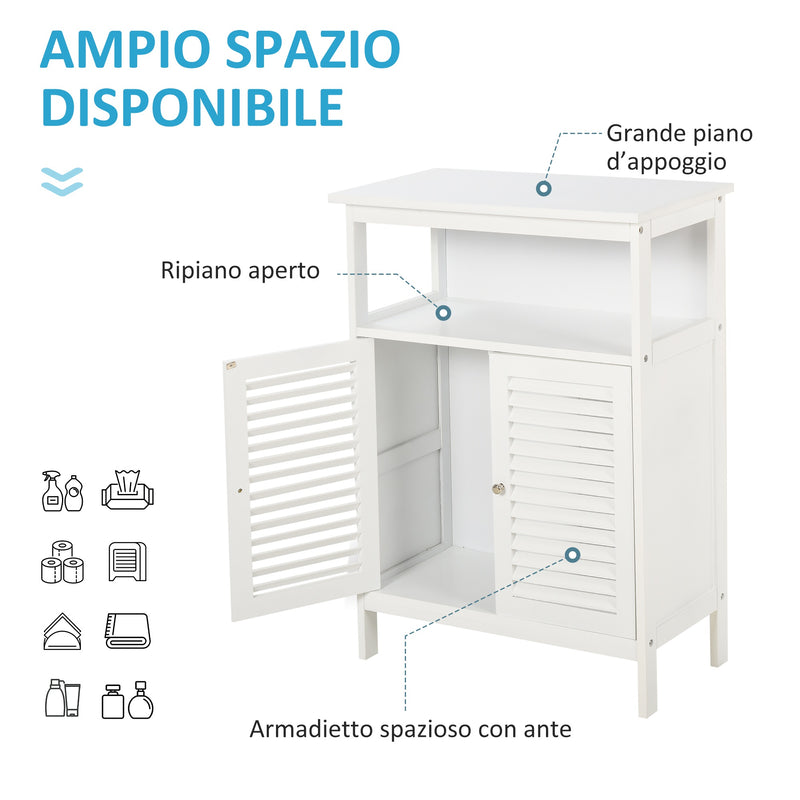 Mobiletto Bagno 2 Ripiani 2 Ante 60x30x81,6 cm in MDF  Bianco