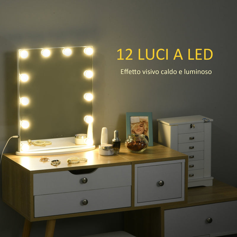 Specchio da Tavolo con LED 41,5x13,5x51 cm per Trucco Make up 