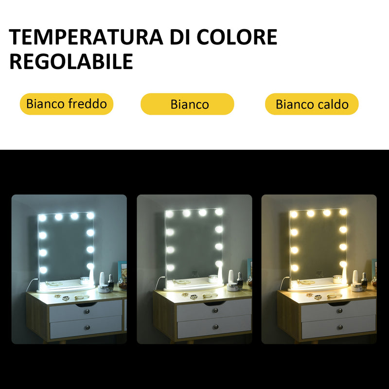 Specchio da Tavolo con LED 41,5x13,5x51 cm per Trucco Make up 