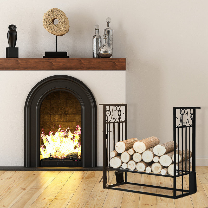 Portalegna Legnaia 75x30x60 cm in Acciaio con Attrezzi  Nero