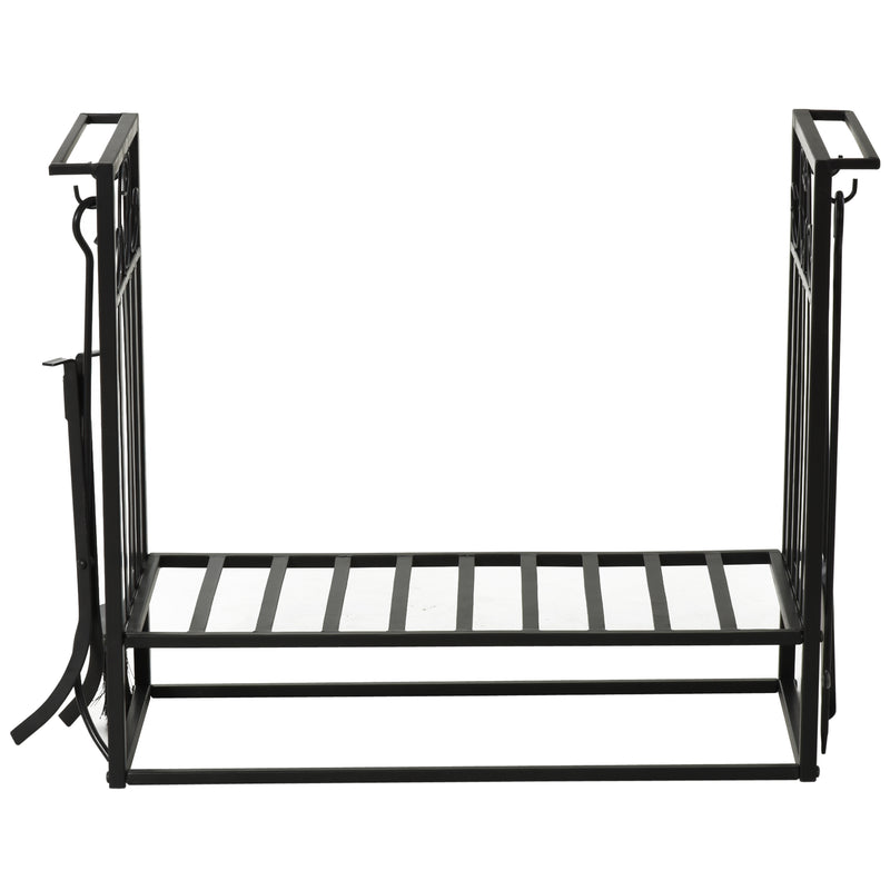 Portalegna Legnaia 75x30x60 cm in Acciaio con Attrezzi  Nero