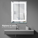 Specchio da Bagno con LED e Mensola in Vetro 70x50 cm 
