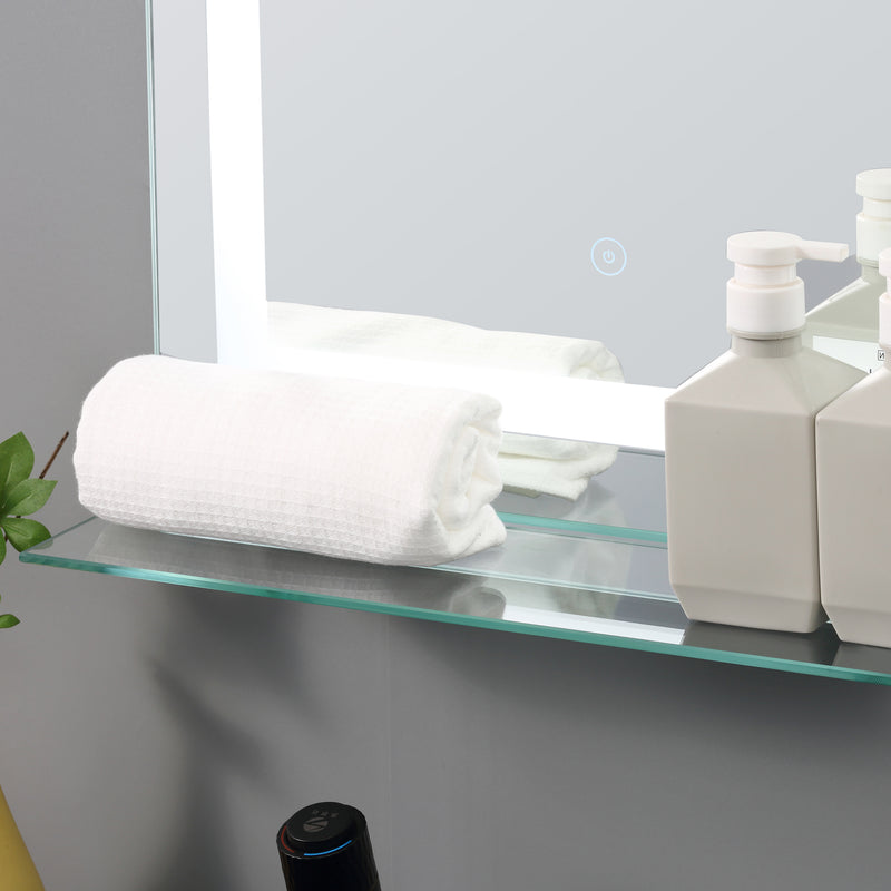 Specchio da Bagno con LED e Mensola in Vetro 70x50 cm 