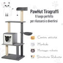 Tiragraffi con Cuccia e Cestino sospeso per Gatti 61x49x160,5 cm in Peluche Sisal  Grigio