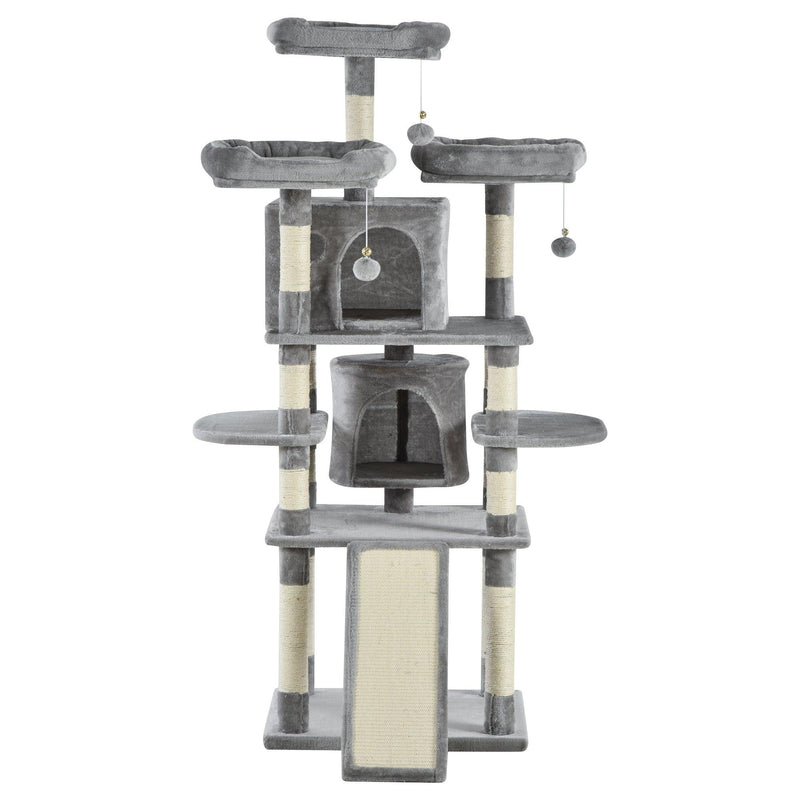 Tiragraffi con 2 Cucce e 2 Casette per Gatti 60x50x168 cm in Peluche Sisal  Grigio