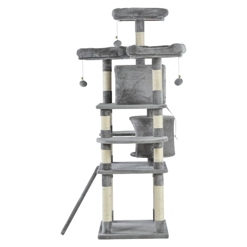 Tiragraffi con 2 Cucce e 2 Casette per Gatti 60x50x168 cm in Peluche Sisal  Grigio