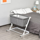 Culla Fianco Letto Pieghevole 0-5 Mesi 94x64x72-80 cm in Alluminio e Cotone  Bianco e Grigio