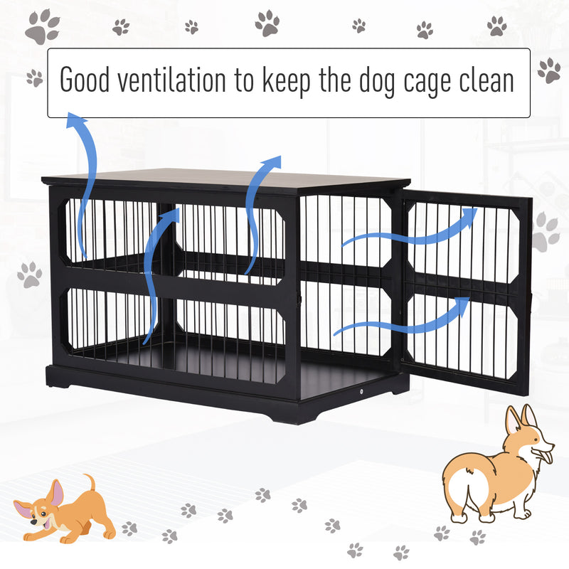 Gabbia per Cani di Taglia Medio-Piccola 55x90x60 cm in MDF  Nera