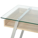 Scrivania da Ufficio Porta PC 120x60x74,5 cm in Acciaio Legno e Piano in Vetro 