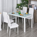 Set da Pranzo Tavolo con Piano in Vetro e 4 Sedie in Metallo e Similpelle  Bianco