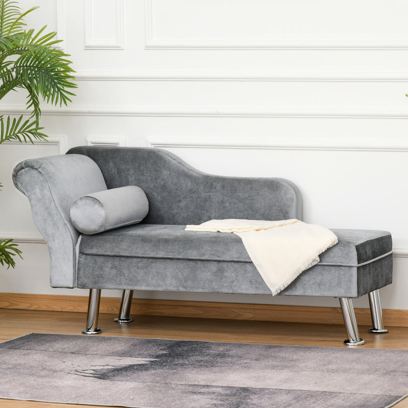 Divano Chaise Longue con Cuscino 160x56x75 cm in Metallo e Tessuto  Grigio