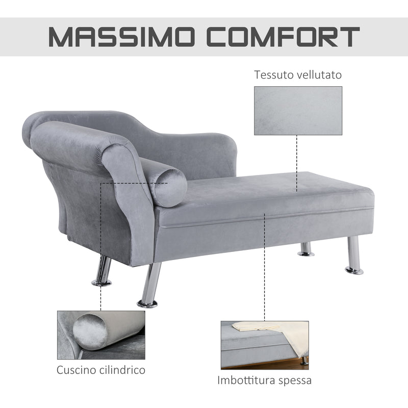 Divano Chaise Longue con Cuscino 160x56x75 cm in Metallo e Tessuto  Grigio