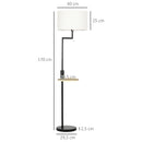 Lampada da Terra con Mensola Integrata in Bambù Paralume in Tessuto Effetto Lino Base in Acciaio Nero e Beige      