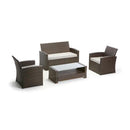 Set Salotto da Giardino in PVC Rattan Divano 2 Posti 2 Poltrone e Tavolino Taddei Syrma Marrone