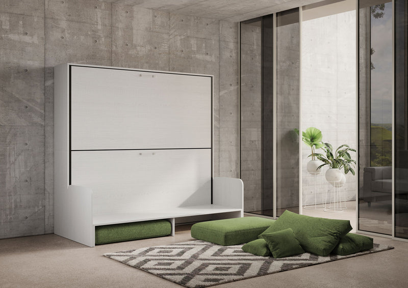 Letto Doppio A Scomparsa Kando Con Divano Bianco Frassino e Verde      