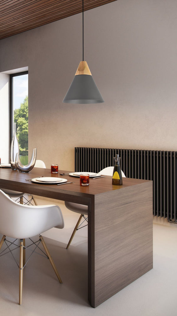 Pendelleuchte aus schwarzem Bicones-Metall und Holz acquista