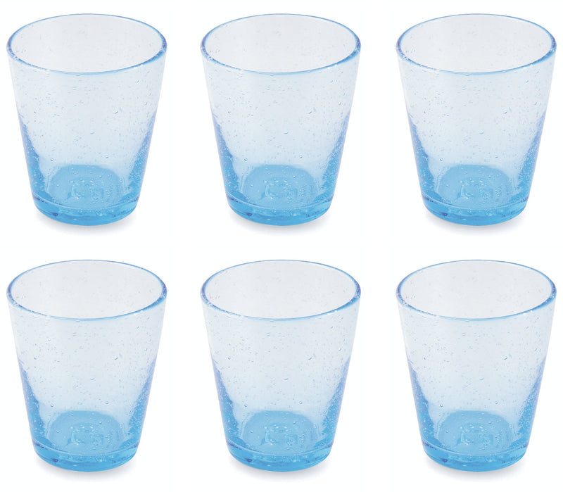 Set 6 Bicchieri Ø9x10 cm in Vetro Soffiato Villa d'Este Home Tivoli Cancun Azzurri