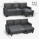 Divano Letto 3 Posti 197x129x85 cm con Chaise e Spazio Contenitore in Tessuto Effetto Lino Grigio Carbone      