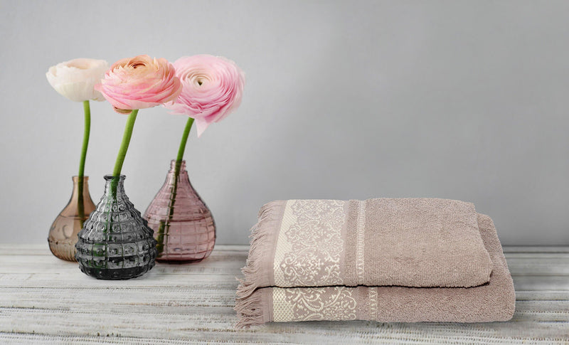 Set Spugna Asciugamani Ospite + Salvietta Kate Frangia Panna