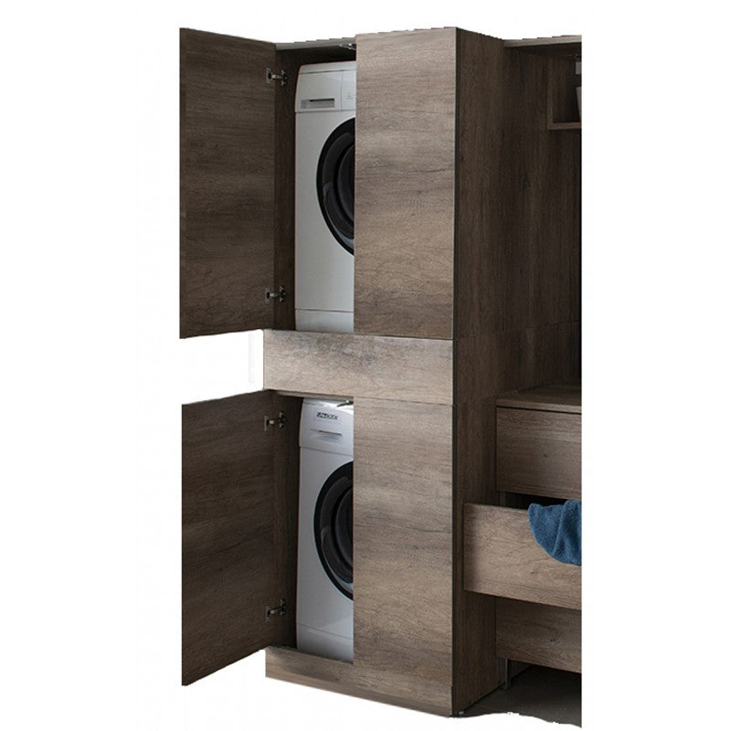 Mobile Lavanderia a Colonna per Lavatrice o Asciugatrice con Asse da Stiro e Ante 70x70x192A cm in Nobilitato Unika Grigio Cemento