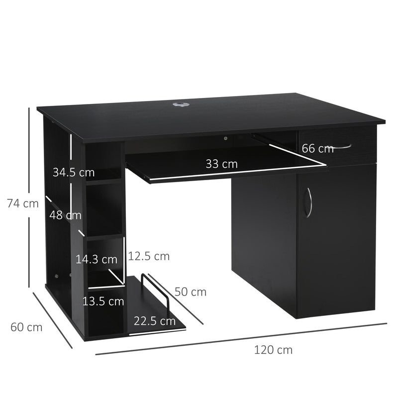 Scrivania da Ufficio Porta PC 120x60x74 cm con Mensole Ripiano Tastiera  Nera