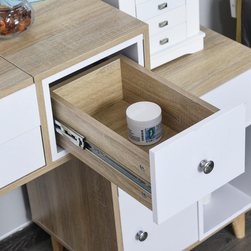 Consolle Trucco 105x45x123 cm con Specchio 4 Cassetti e Sgabello 