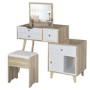 Consolle Trucco 105x45x123 cm con Specchio 4 Cassetti e Sgabello 