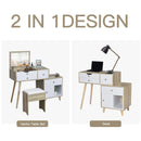 Consolle Trucco 105x45x123 cm con Specchio 4 Cassetti e Sgabello 