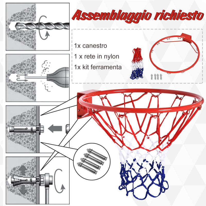 Canestro da Basket con Rete Ø46 cm in Metallo 