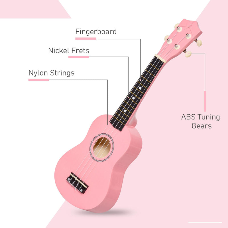 Ukulele Soprano in Legno con Accessori  Rosa