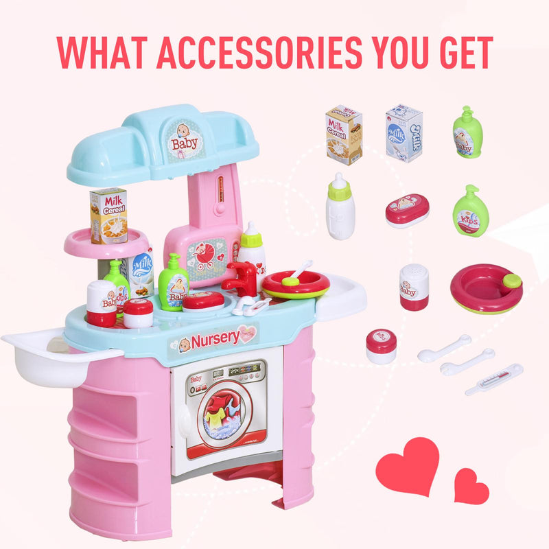 Postazione Bagno Giocattolo per Bambini con 25 Accessori  Azzurro e Rosa